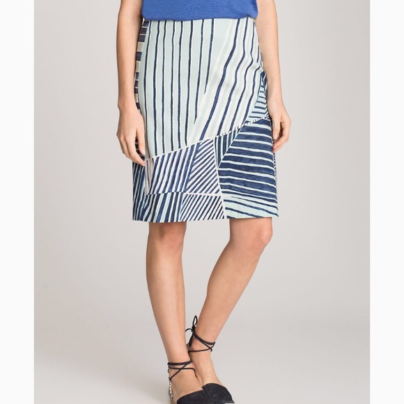 Nic & Zoe Navy, White & Light Blue Palm Leaf Skirt Size 8 - Picture 3 of 13